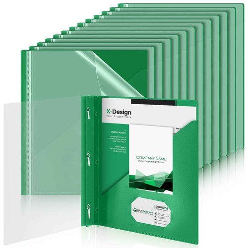 Teling 24 Pcs Clear Report Cover with 3 Prongs, Plastic Report Presentation Folders 90 Sheet Capacity Resume Document Covers for School Office(Green)
