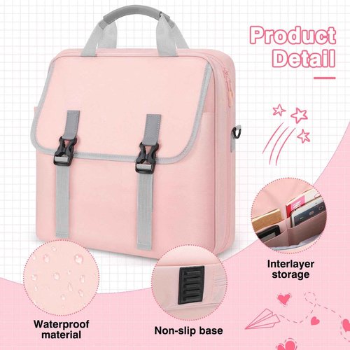MoKo Zipper Binder Bag, 2 Inch 3 Ring Zipper Binder with Detachable Backpack Strap + Shoulder Strap, 500 Sheets Capacity, Multi-Pocket School Bag Fits 13'' Tablets, 14'' Laptops, Books, Pink