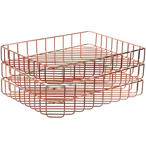 Okllen 3 Pack Wire Desktop File Organizer, Rose Gold Paper Tray, Office Document Storage Basket for Home, Pantry, Classroom
