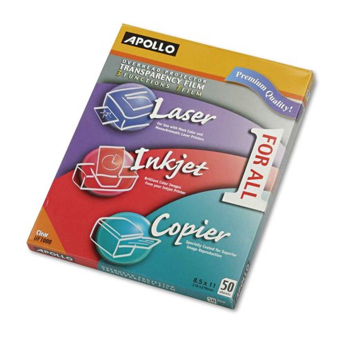 Apollo Multi-Function Transparency Film, 8.5 x 11 Inches, Clear, 50 Sheets per Pack (VUF1000E)