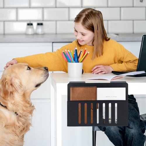 HZQHJRZ Desk Side Storage, Under Steel Hanging Organizer, Desk Side Storage Holder, Under Desk Mount With Magnetic Pen Holder, No Drill Cable Management Tray, Laptop Holder for Office and Home