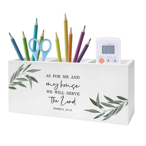 Exqcom As for Me And My House We Will Serve Christian Pen Pencil Holder, Christian Office Decor, Religious Scripture Botanical Pencil Pen Holder Organizer for Home Office Desk Accessories