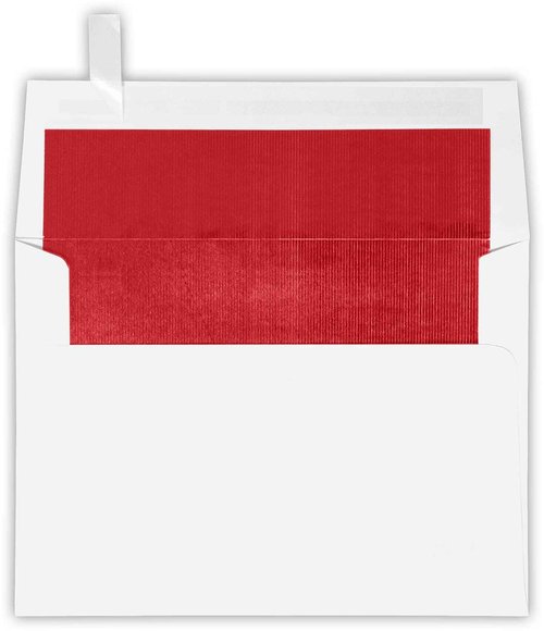 LUXPaper A7 Foil Lined Invitation Envelopes | Peel & Press | 5 1/4" x 7 1/4" | White w/Red LUX Lining | 60lb. Text | 250 Qty
