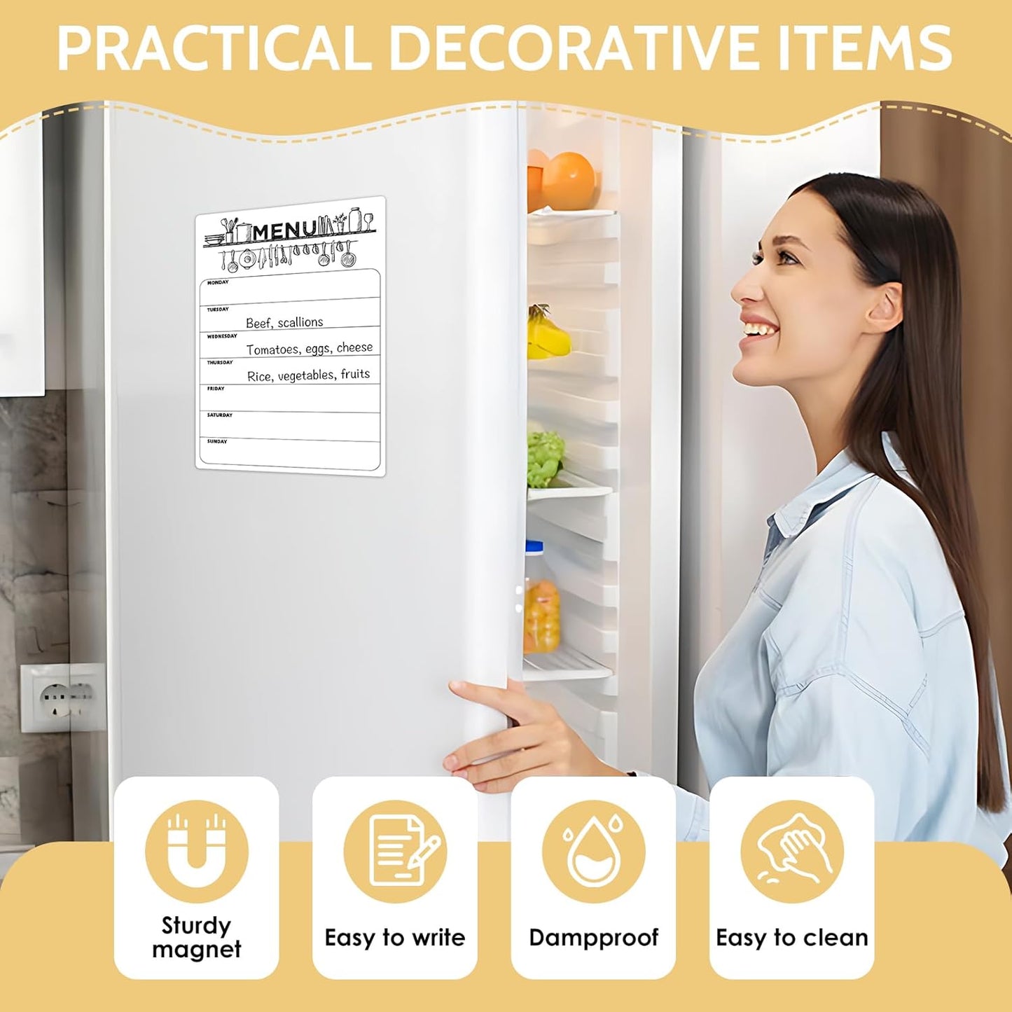 Skiennix Magnetic Dry Erase Calendar - Clear Weekly Planner for Refrigerator | 8.5x12 Inch Family Menu Board
