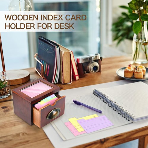 Bmrewax 3x5 Index Cards Holder, Wood Index Card Organizer Box Flash Card Holder Recipe Cards Holder, Recipe Flash Card Holder for Home Office Orgainzer