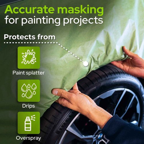 Paclord 12" x 60 Yards (180 feet) Green Masking Paper with Extra Oil Protection for Automotive Painting Industries (Pack of 12) - Made in USA Masking Paper for Painting Cars, Protection from Splatter