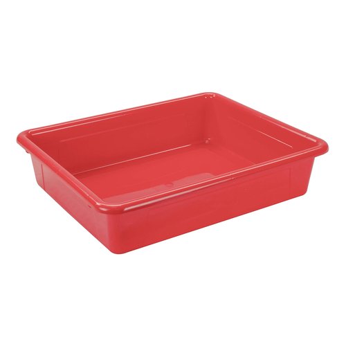 Storex Letter Size Flat Storage Tray – Organizer Bin with Non-Snap Lid for Classroom, Office and Home, Red, 5-Pack (62537A05C)