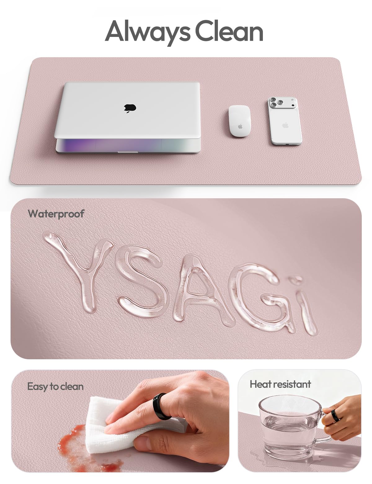 YSAGi Leather Desk Protector, Office Mat, Large Mouse Mat, Non-Slip PU Leather Blotter, Laptop Desk Mat, Waterproof Writing Pad for Office and Home (Grayish Lavender, 31.5" x 15.8")