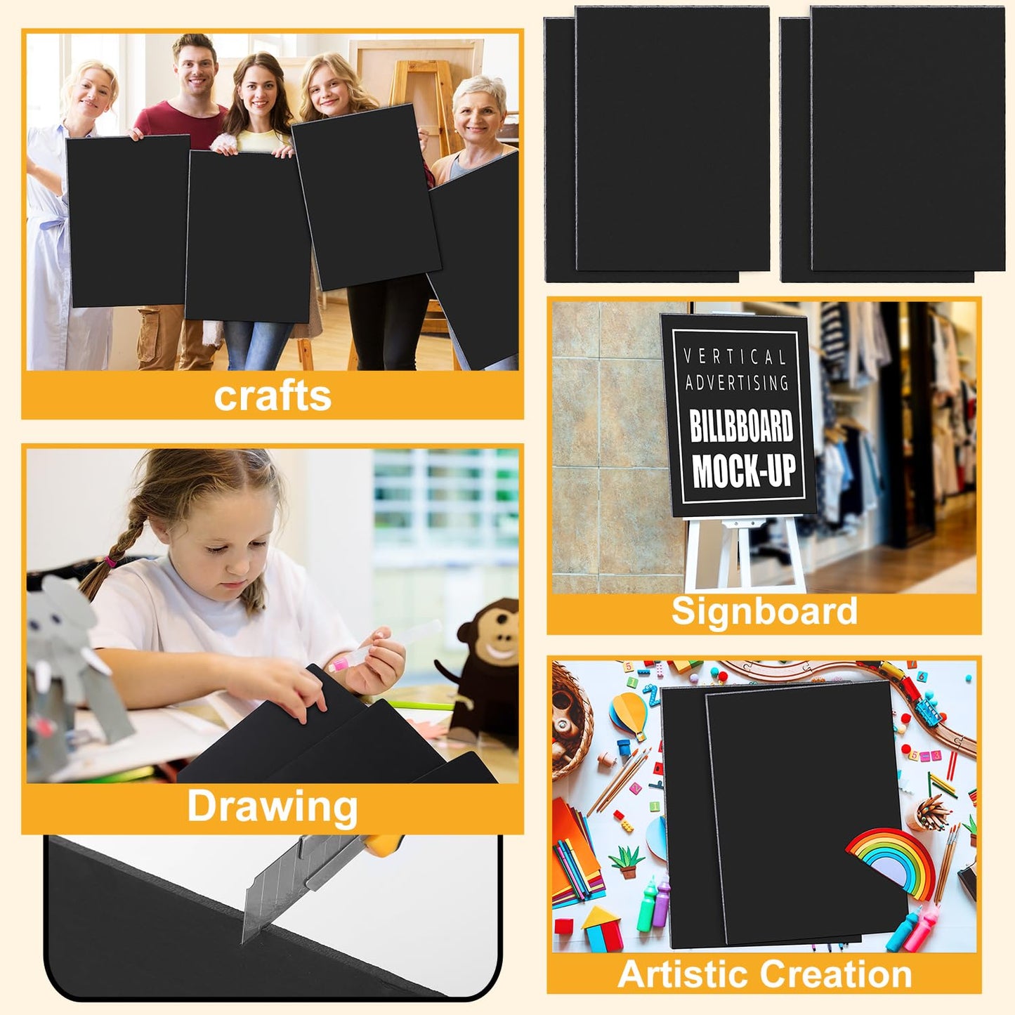 Kathfly 6 Pack Large Black Foam Boards 30 x 40 x 3/16" Thick Acid Free Foam Core Board Double Sided Rigid Poster Foamboard for Art Craft Projects Presentation Signage Painting Wedding School Display