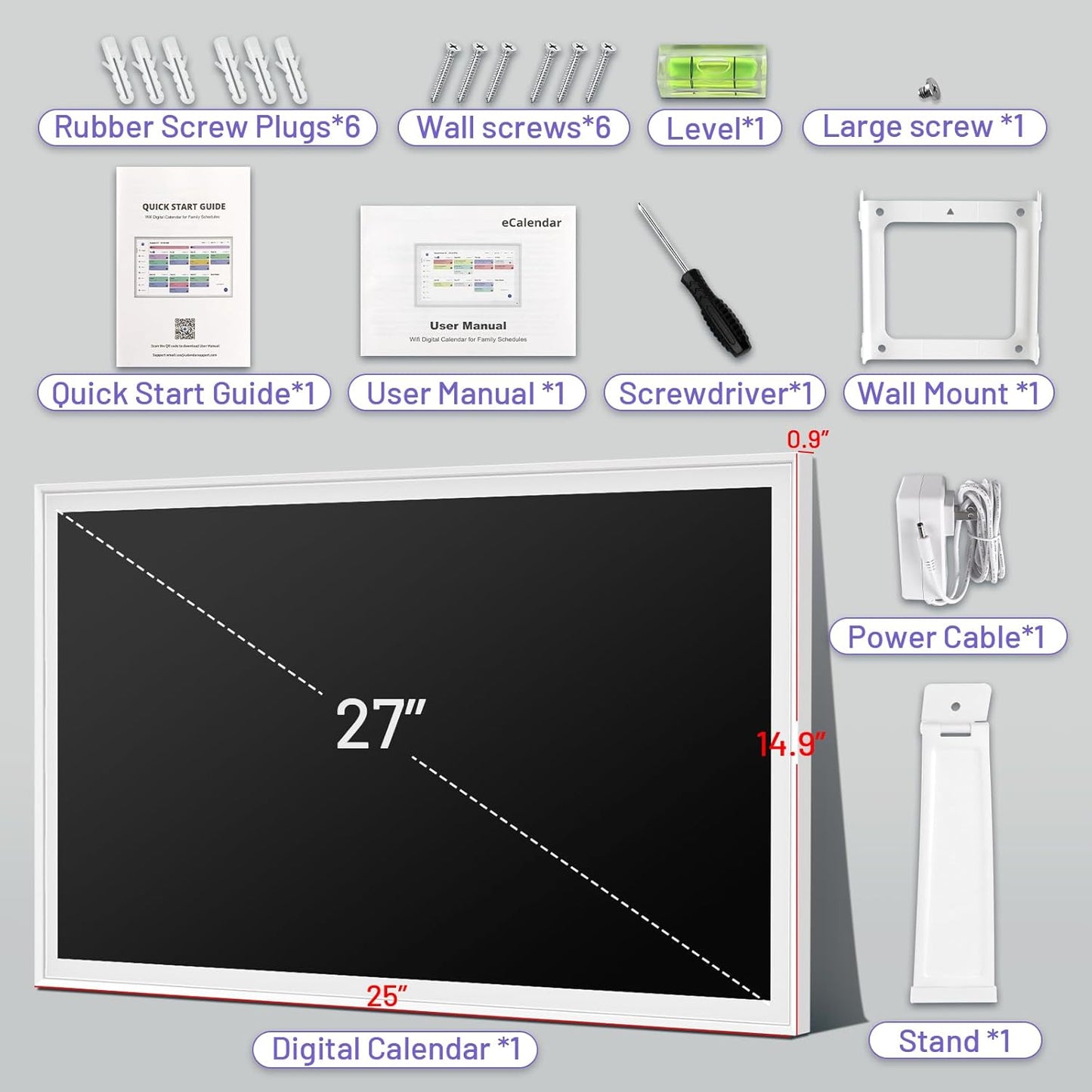 Smart Calendar Max 27-Inch Digital Family Organizer - Interactive Touchscreen Display, Wall Mountable