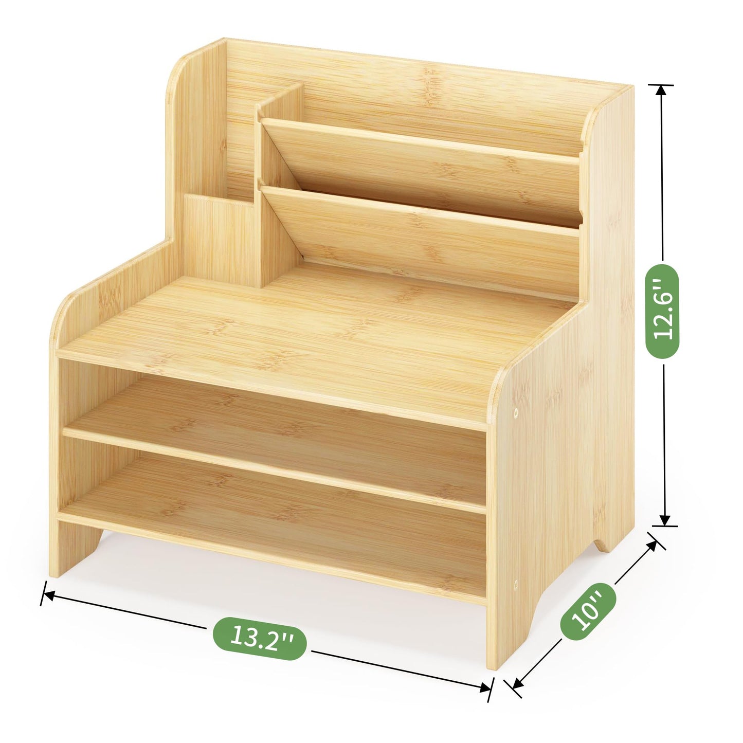Desk File Organizer - 6-Tier Desktop Mail Letter Tray Paper Document Organizer with Pen Holder for Home Office Supplies, Office Desk Accessories & Workspace (Nature)