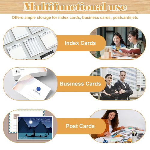 SHIQIKEJIPTY 4 Tier Index Card Display Holder 3x5 Inch Index Card Organizer Wood Sticky Note Holder Business Card Display Stand 8 Pockets for Desktop 600 Sheets Capacity 11X5X5 Inch