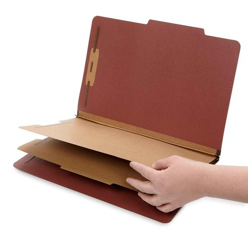10 Legal Size Classification Folders - 2 Divider - 2 Inch Tyvek Expansions - Durable 2 Prongs Designed to Organize Standard Law Client Files, Office Reports - Legal Size, 10 Folders (Red)