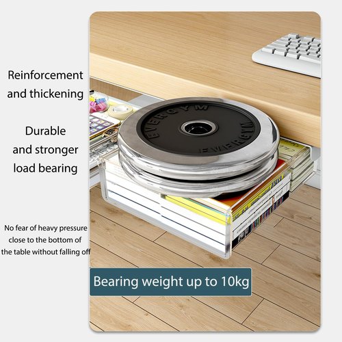 2 Pack Under Drawer Organizer, Slide Out Under Desk Storage, Self-Adhesive Drawer Attachment for Office, School, Home, Hidden Desktop Organizer for Office Supplies & Home Essentials (Black)