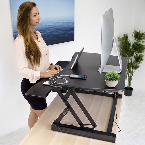Mount-It! Electric Standing Desk Converter - 35.4" Ergonomic Sit-Stand Riser with USB Charging Port - Black