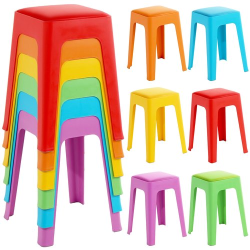 TURSTIN 6 Pieces Classroom Stools with Leather Pad Seats 18 Inch Colorful Plastic Stools Portable Backless Bar Chairs Flexible Seating Decorative Stool for Classroom Office Home School