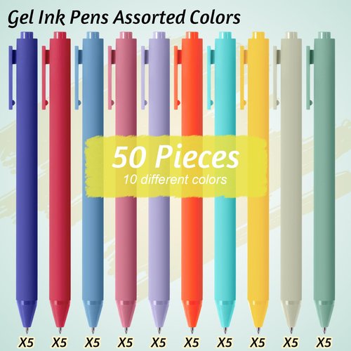 Crtiin 50 Pcs Gel Ink Pens Bulk Black Ink, Smooth Writing Cute Colorful Pens for Back to School First Day of School Teacher Student Server Office Supplies Staff Party Favor Gifts(Rainbow Colors)