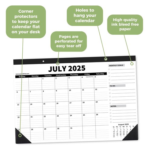 Sproutbrite 18 Month Desk Calendar 17" x 11.5" Medium Size Desktop Monthly Planner with To-Do List and Notes, Home, Office School Desk Calendar (July 1 PACK)