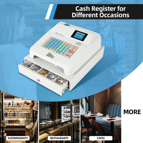Electronic Cash Register for Small Businesses, Electronic Pos System Cash Drawer with Anti-Slip Feet, Commercial Cash Register for Barcode Scanners, Small Ticket Printers, Electronic Scales