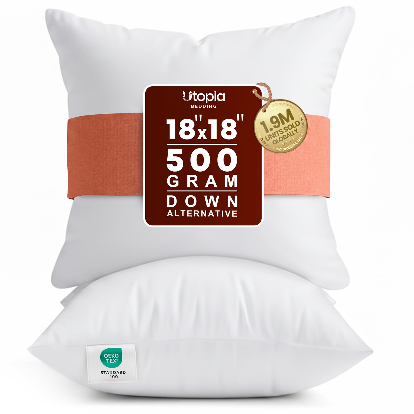 Utopia Bedding 18x18 Pillow Inserts, Set of 2, White – Indoor Decorative Throw Pillows for Bed, Sofa & Couch – Soft, Supportive & Fluffy Cushion Inserts