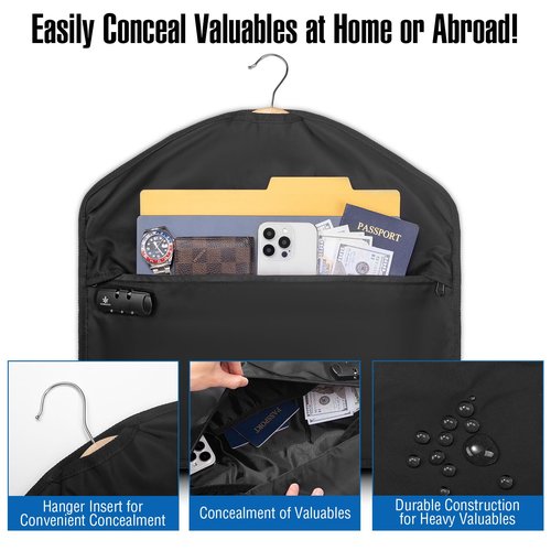 KOSMCCO Lockable Hidden Hanger Diversion Safe - Secret Storage with Pocket for Money & Valuables, Fits Under Clothes, Home Travel Security Safe
