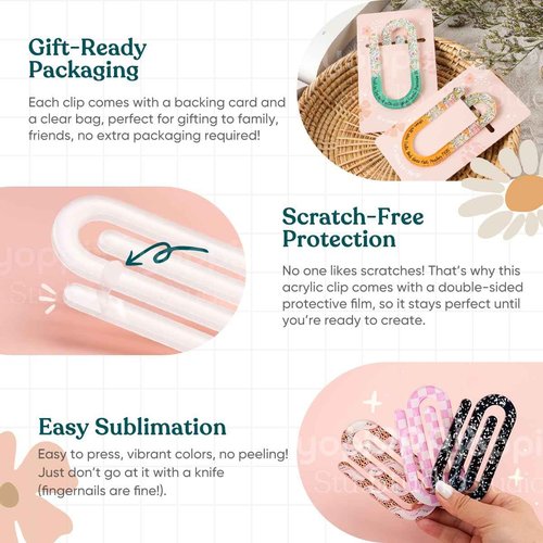 YOPPIX 30 Set Sublimation Paper Clips Blanks Bulk, Jumbo Sublimation Acrylic Paperclip Bookmark Clips with 30Pcs Back Card for Heat Transfer DIY Crafts, Office School Supplies, Back to School Gifts