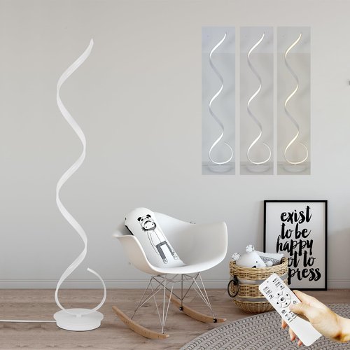 Vlaikez 57inch Spiral LED Floor Lamp, Torchiere Super Bright Floor Lamp for Living Rooms & Offices - 3 Light Color Remote Dimmable, Tall Standing Lamp for Bedroom Reading (White)