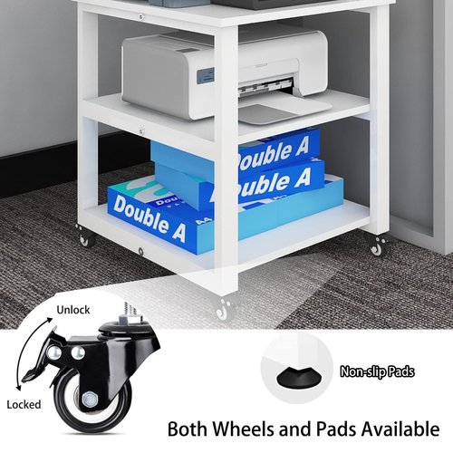 Natwind 3-Tier Laser Printer Cart,19.7''x19.7''x22.6'' Large Machine Stand,Heavy Duty Rolling Table with Storage,Floor-Standing Rack on Wheels,Paper File Organizer Shelf for Home Office (White)