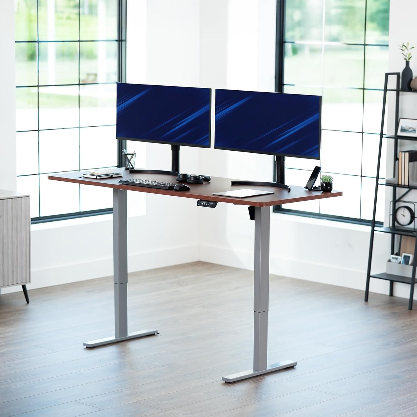 VIVO Electric Standing Desk - Memory Height Adjustment, 71"x30", Dark Walnut Top & Gray Frame, 220 lbs Capacity