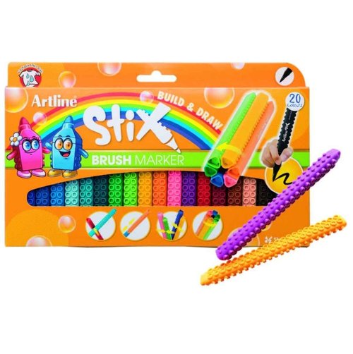 Artline Stix Brush Pens Markers Connecting - Pack of 20