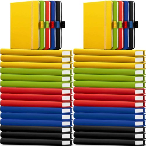 40 Pack Pocket Notebook Journals A6 Mini Hardcover Journal PU Leather Lined Notebooks 3.5 x 5.5 Inch Small College Ruled Notepad With Pen Holder for Writing Office School Supplies(Mixed Color)