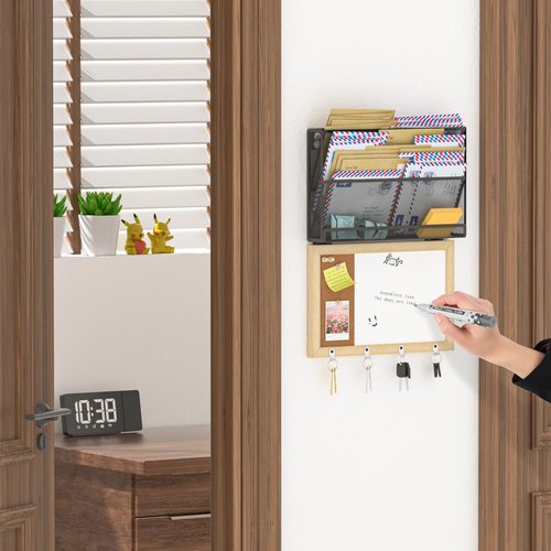 LUCYCAZ Mail Organizer Wall Mounted - Mail Holder for Wall with 4 Key Hooks, Key Holder Wall Mount Decorative with White Board Cork Board