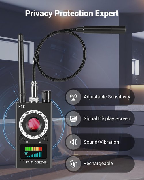 Hidden Camera Detectors, Anti Spy Camera Finder, GPS Tracker Detector, Hidden Devices Detector for Airbnb, Hotels, Bathroom, Home, Office (Black)