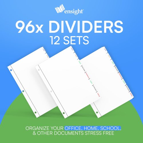 Ensight 3 Ring Page Dividers Bulk - 96 Per Box with Decorative Printable Rewritable Tabs