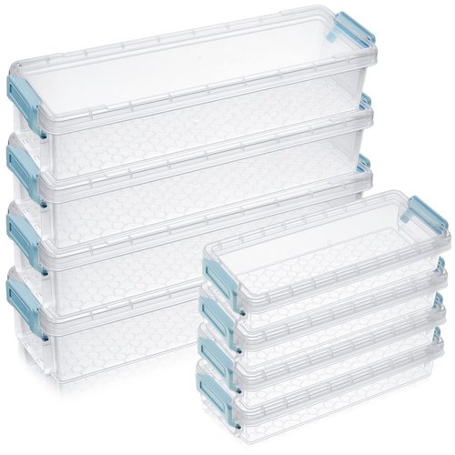 Gueevin 8 Pcs Plastic Pencil Case Stackable Clear Pencil Box with Latching Lid Long Plastic Stationery Pen Case Bulk for Crayon Marker Drill Bits School Office Supplies, 2 Sizes