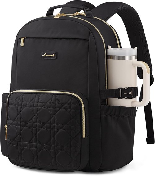 LOVEVOOK Laptop Backpack - Waterproof 17-Inch Teacher & Nurse Bag with Pouch Pocket - Black & Wicker Pattern