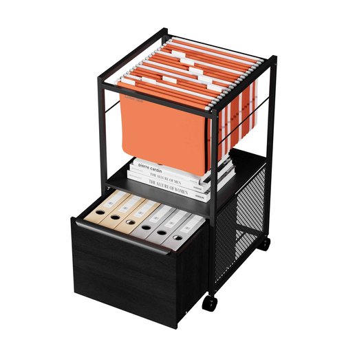 VECELO Mobile Filing Cabinet with Hanging Folders, Vertical File Cart, Spacious Storage Drawer Design, Ideal for Home Office Organization, Letter Size Compatibility, Black