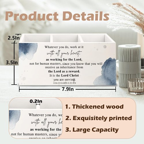 URLLUAE Inspirational Christian Wooden Pen Pencil Holder for Office Desk Accessories, Christian Gifts for Women Men, Bible Verse Colossians 3:23-24 Makeup Brush Toothbrush Holder Organizer