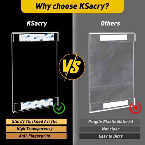 12 Pcs Acrylic Sign Holder 8.5 x 11, Vertical Wall Mount Sign Holders with 3M Adhesive, Clear Plastic Frames Paper Display Sign Holders for Office, Home, Store, Restaurant - No Drilling