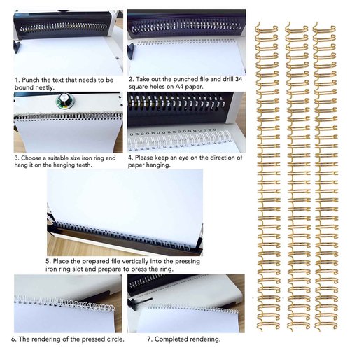 Binding Wire, 100 Pack Double Loop Wire Binding Spines, 34 Holes Double Spiral Binding Ring Coil, Metal Book Cinch Binding Machine Wire, Fit for School Office Notebook Maker (Gold)