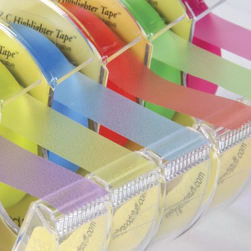 Really Good Stuff E.Z.C. Fluorescent Highlighter Tape, Set of 6 Colors - 1/2 in. x 32 ft. Each Roll, School & Office Supplies