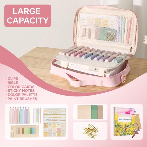 Bible Cover Case for Women Large Bible Bag with Bible Highlighters Tabs Bble Case Leather Western Bible Cover Carrying Tote Bags for Bible Study Accessories (Pink, Large)