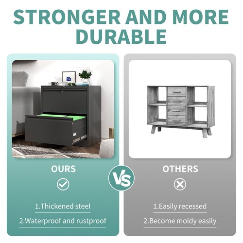 AQY 2 Drawer File Cabinet with Lock,Metal Black Lateral File Cabinets for Home Office,Steel Wide Filing Organization Storage Cabinets for Hanging Files Letter/Legal/F4/A4 Size(Black)