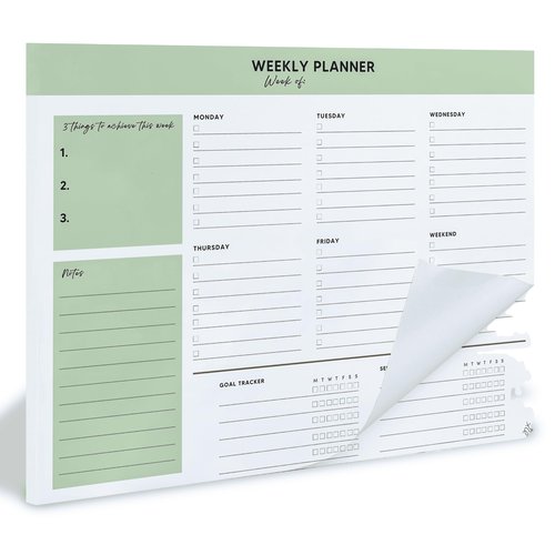 Nook Theory 8.5" x11" Weekly Task Planner Pad Tear Off - 52 Pages Undated To Do List Notepad, Full Year Productivity Planning Pad for Study and Work Desk (Green)