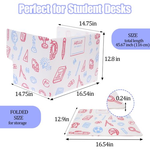 Succwoah 25-Pack Desk Dividers for Students with Privacy Shields, Ergonomic Arms Cutouts & Erasable Name Frames - Waterproof & Easy-to-Clean Test Dividers for Classroom, Exams, Office (White)