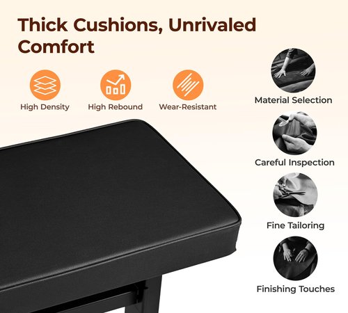 Vangoa Piano Bench, Adjustable Music Keyboard Bench Stool Seat with Black Padded Cushion for Keyboard Piano, Professional Heavy Duty Piano Stool Chair with PU Leather for Musicians, PB-1