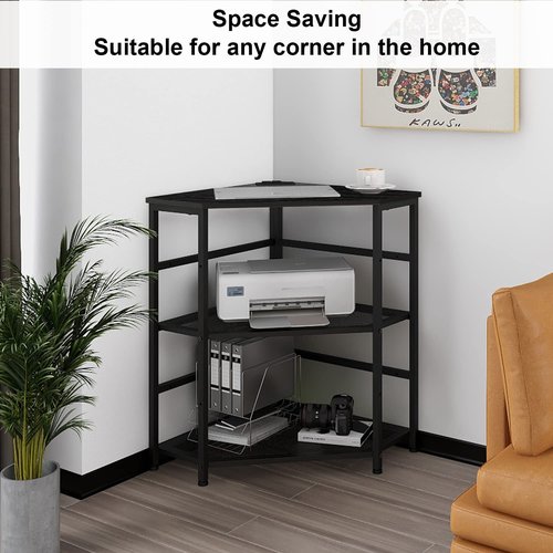 VEDECASA Corner Printer Stand Table with Power Outlet Charging Plugs USB Port Adjustable Storage Shelf Computer Tower CPU Stand Holder for Home Office (Black)