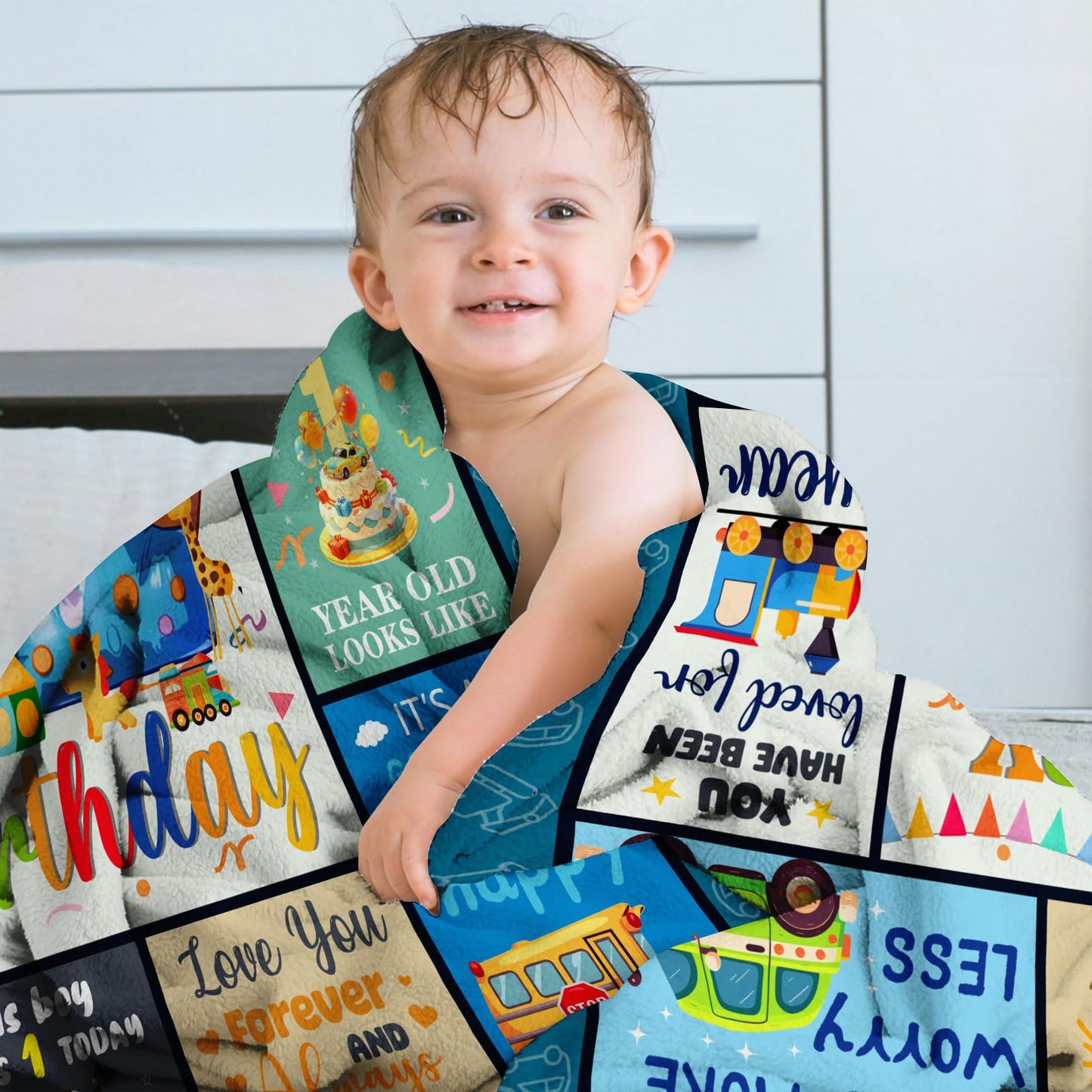 CIUGOIG 1 Year Old Boys Gifts, Happy 1st Birthday Blanket 50"x40", 1st Birthday Gifts for One Year Old Boys, Baby Boy First Birthday Gift Ideas, Teddy Bear 1st Birthday Decorations for Boy Blanket