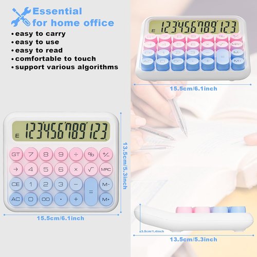 DECKLIT Mechanical Calculator - 12 Digit Extra Large 5-Inch LCD Display | Easy Press Buttons, 15° Tilt Screen (Cream)