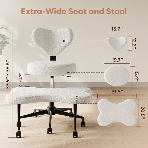 Pinmoco Ergonomic Cross Legged Chair - 360° Swivel Meditation Chair with Wheels & Lumbar Support | Off White